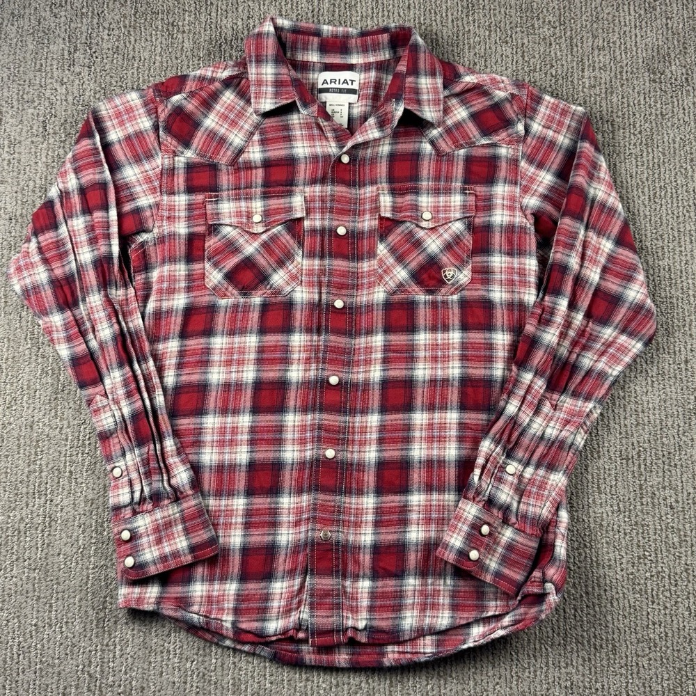 Ariat Mens S Herschel Retro Fit Pearl Snap Shirt Long Sleeve Red Plaid